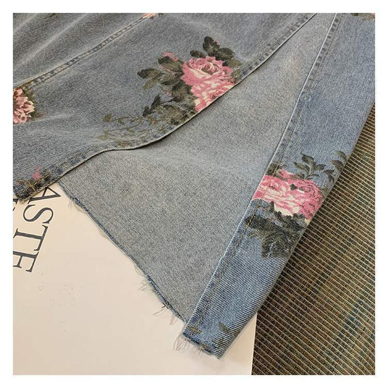 Floral Denim Skirt